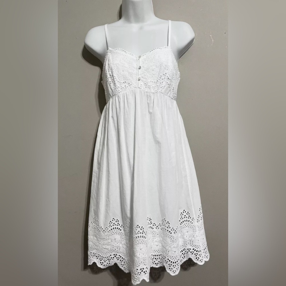 RACHEL ASHWELL | White Cotton Eyelet Lace Slip Chemise Dress
